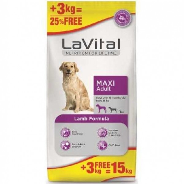 LaVital Maxi Adult Kuzu Etli 12 kg + 3 kg Büyük Irk Yetişkin Köpek Maması