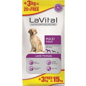 LaVital Maxi Adult Kuzu Etli 12 kg + 3 kg Büyük Irk Yetişkin Köpek Maması