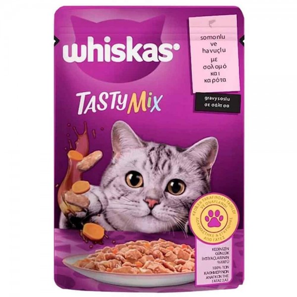 Whiskas Pouch TastyMix Sos İçinde Somonlu ve Havuçlu Yetişkin Kedi Konservesi 85gr