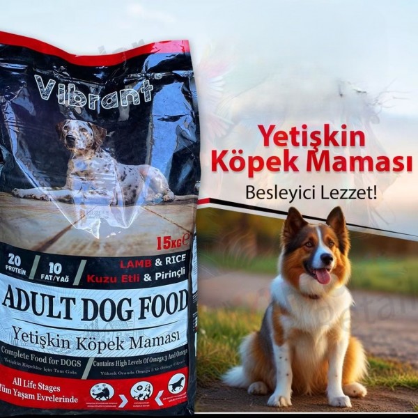 Vibrant Kuzu Etli ve Pirinçli Yetişkin Köpek Maması 15 KG Vibrant Kuzu Etli ve Pirinçli Yetişkin Köpek Maması 15 KG